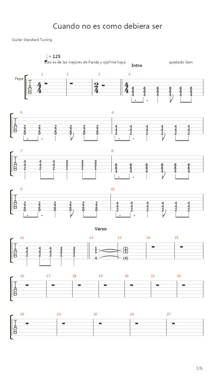 Cunado No Es Como Debiera Ser吉他谱