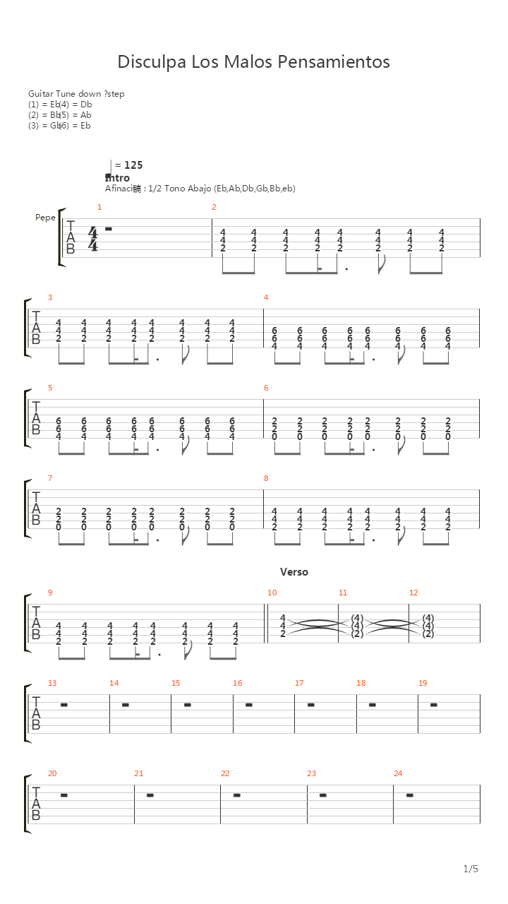 Disculpa Los Malos Pensamientos吉他谱