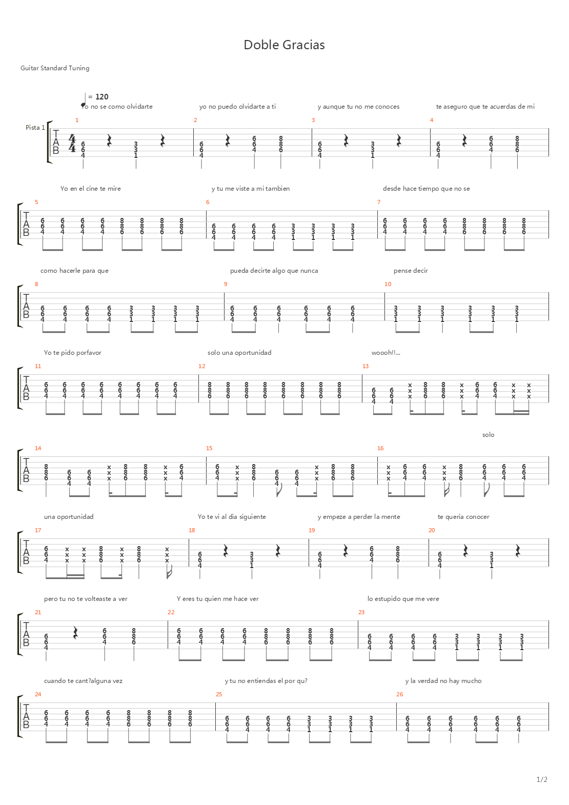 Doble Gracias吉他谱