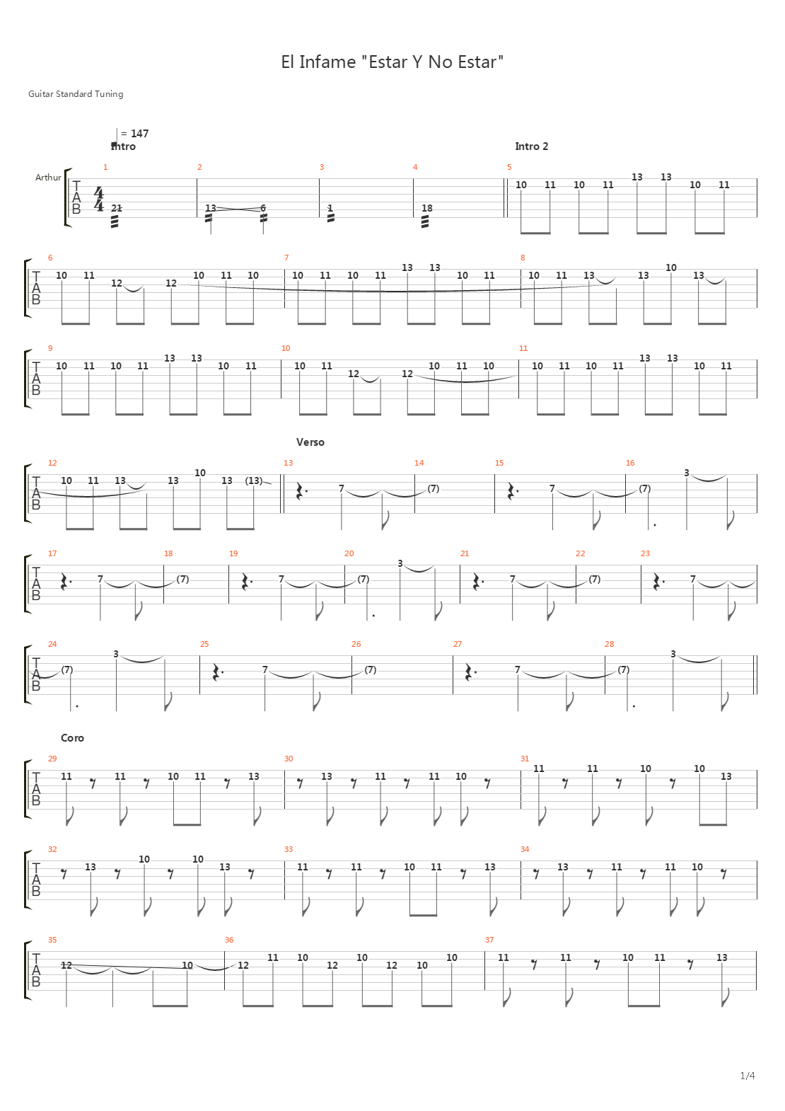 El Infame Estar Y No Estar吉他谱