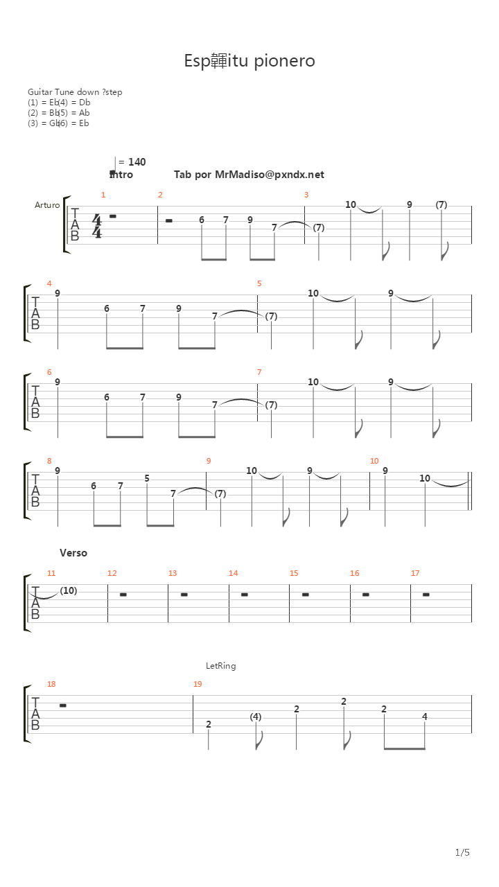 Espiritu Pionero吉他谱