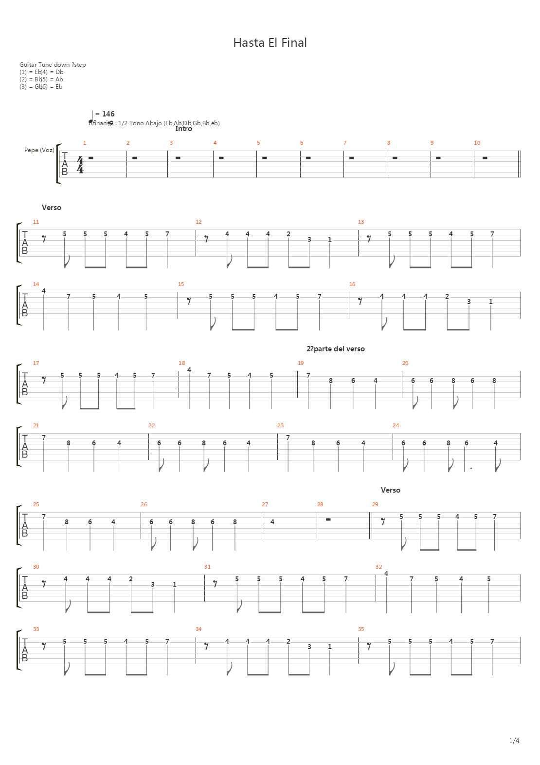 Hasta El Final吉他谱