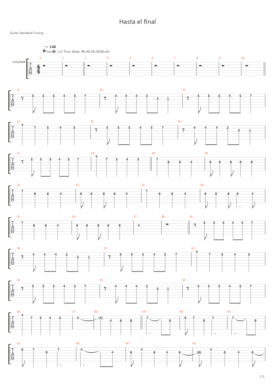 Hasta El Final吉他谱