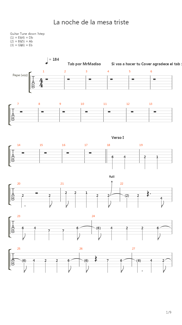 La Noche De La Mesa Triste吉他谱