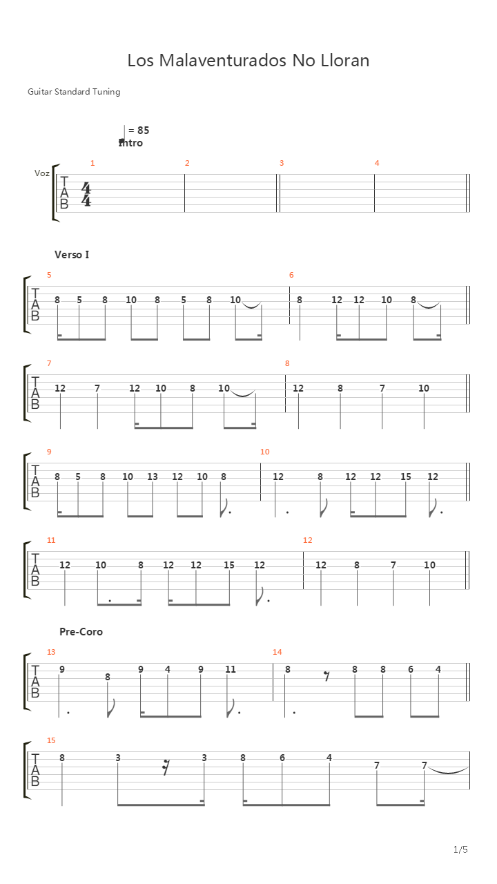 Los Malaventurados No Lloran吉他谱