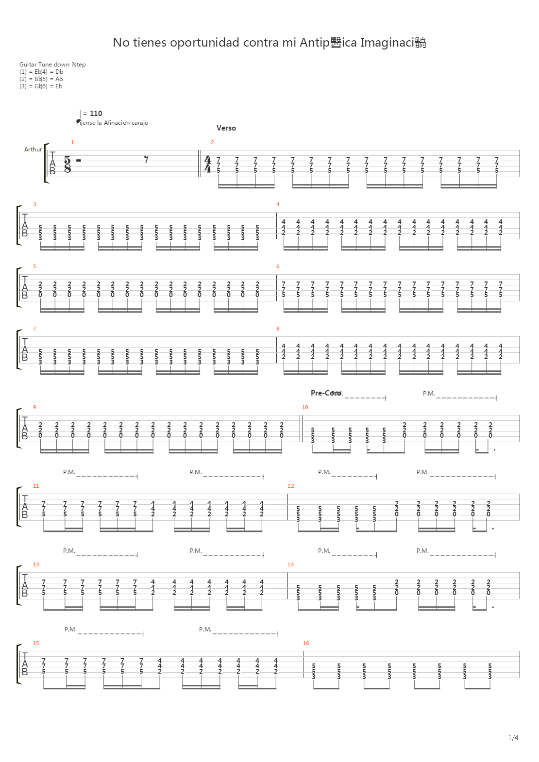 No Tienes Oportunidad Contra Mi Antiptica Imaginacin吉他谱