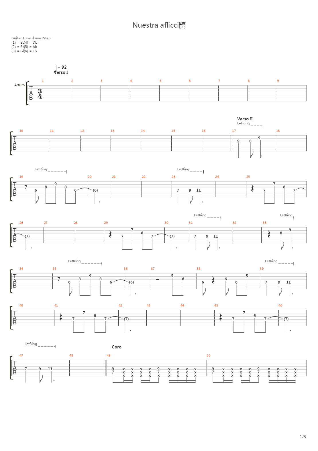 Nuestra Afliccion吉他谱