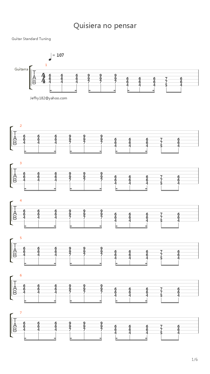 Quisiera No Pensar吉他谱