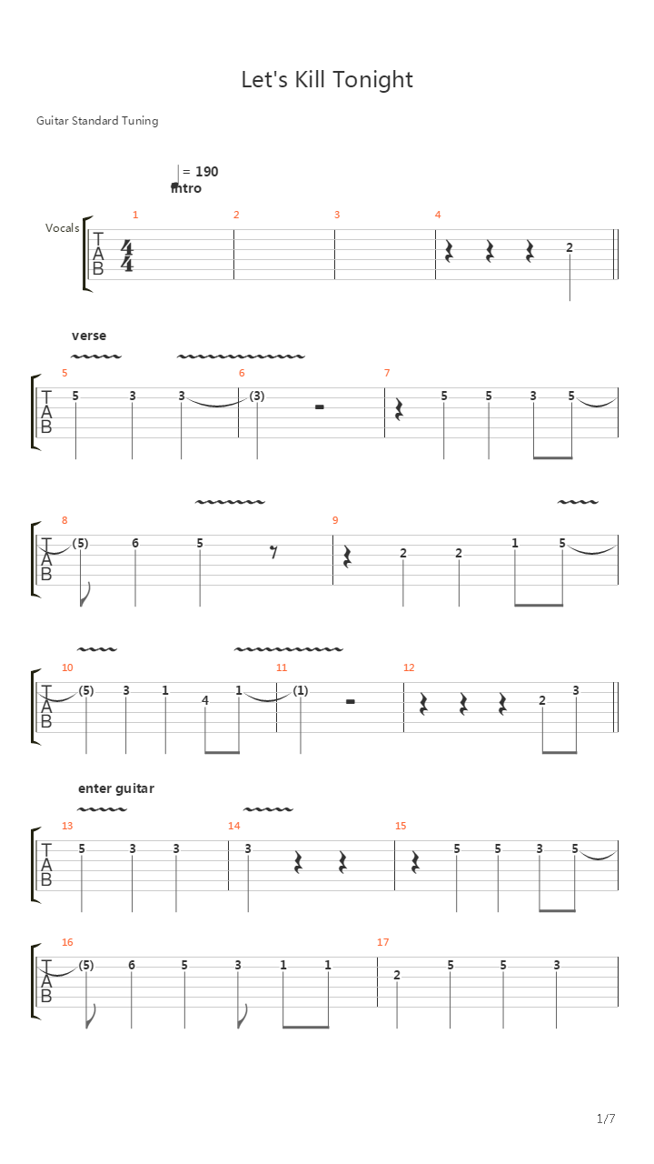Lets Kill Tonight吉他谱