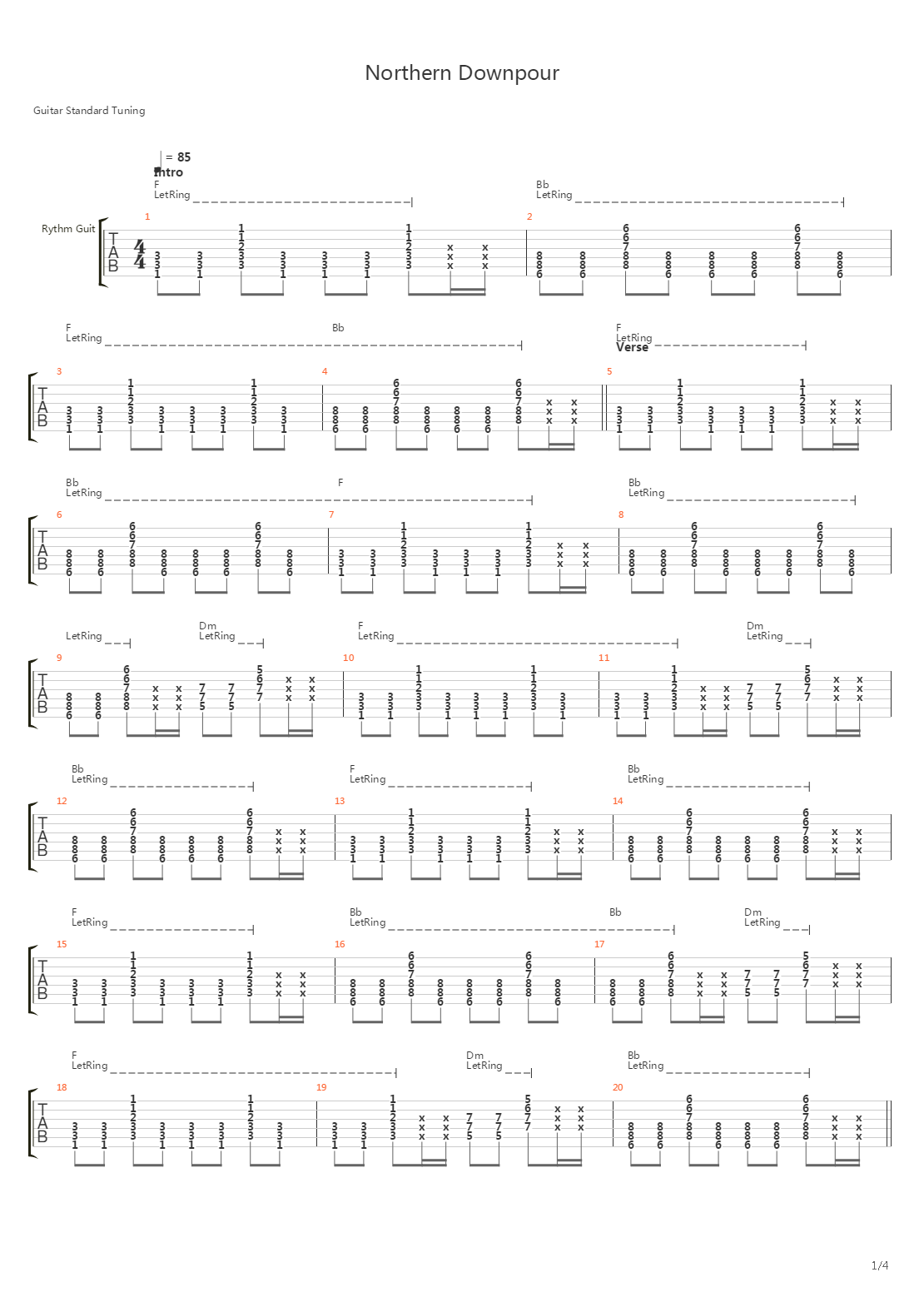 Northern Downpour吉他谱