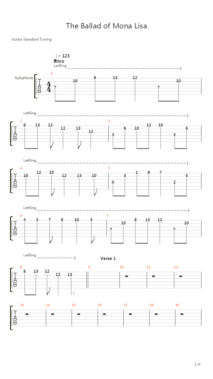The Ballad Of Mona Lisa吉他谱