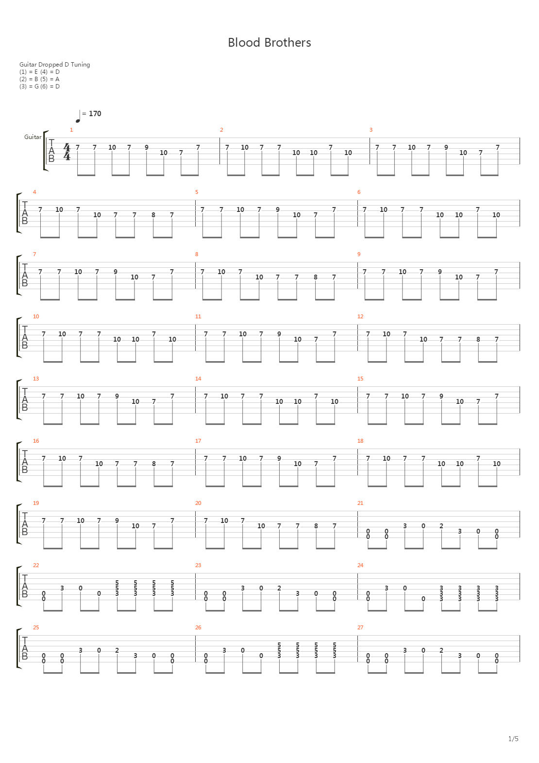 Blood Brothers吉他谱