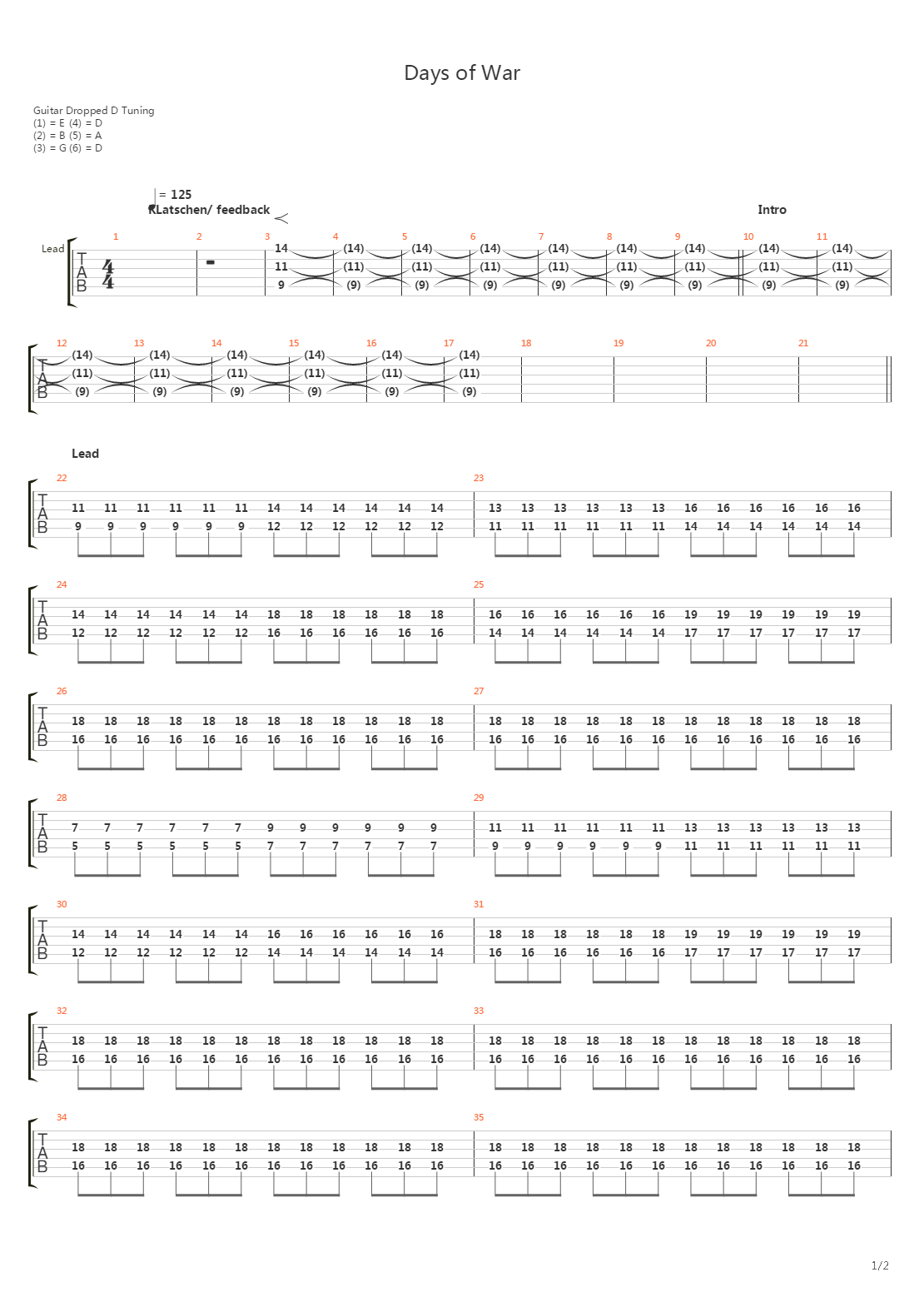 Days Of War吉他谱