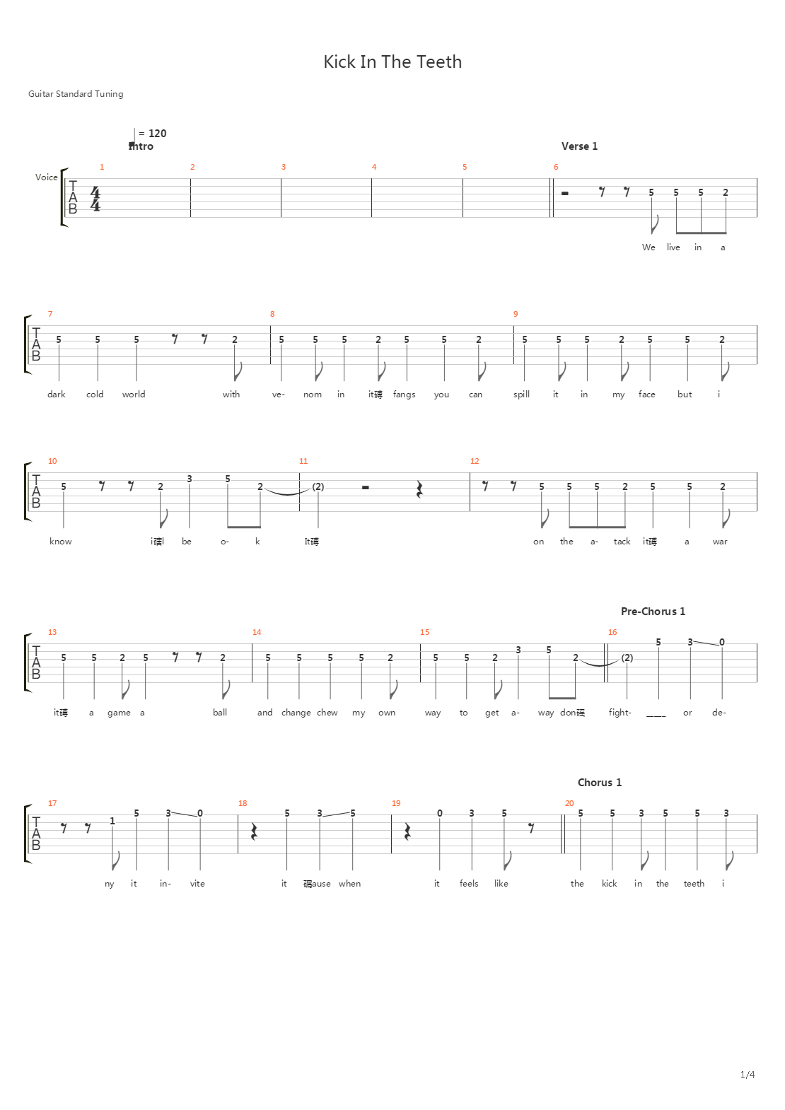 Kick In The Teeth吉他谱