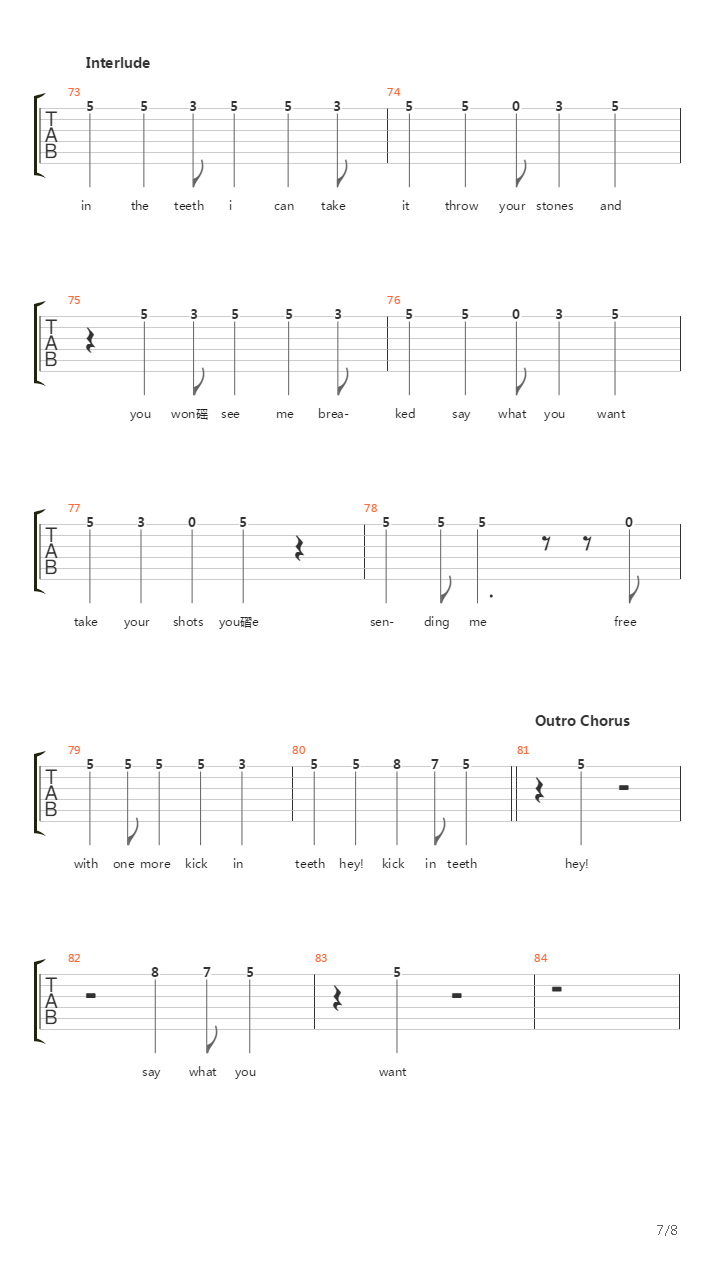 Kick In The Teeth吉他谱