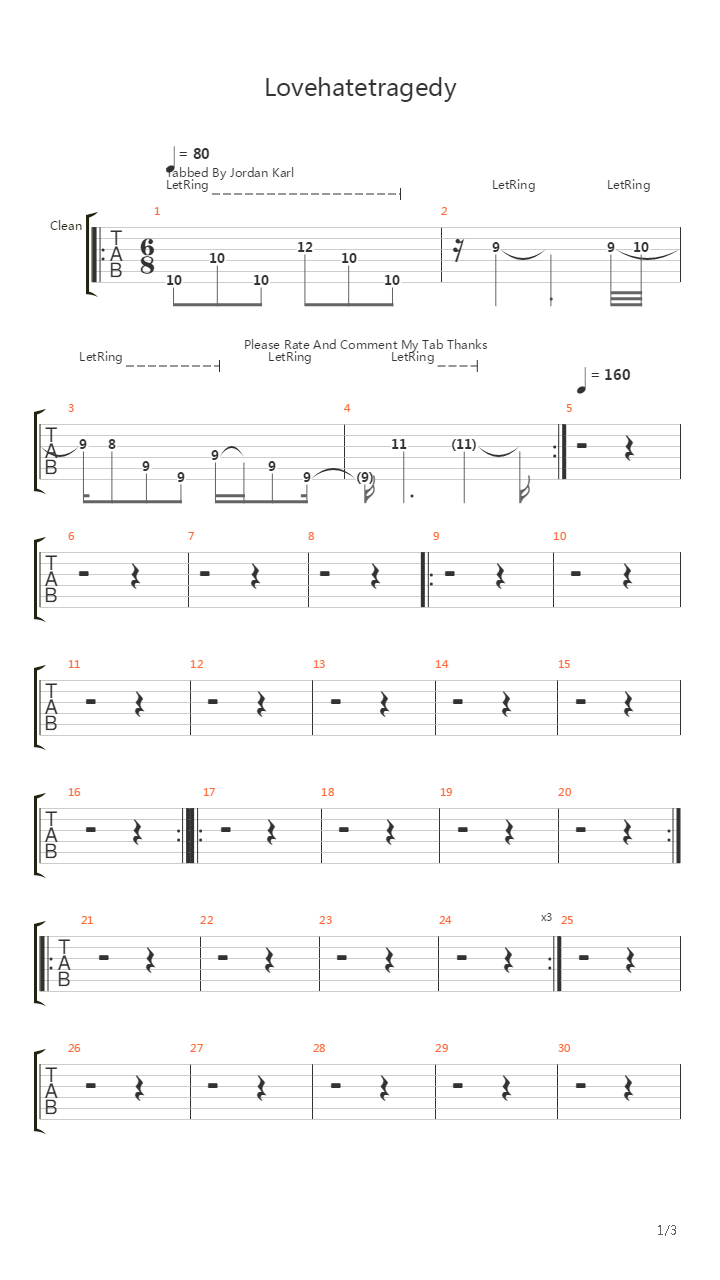 Lovehatetragedy吉他谱
