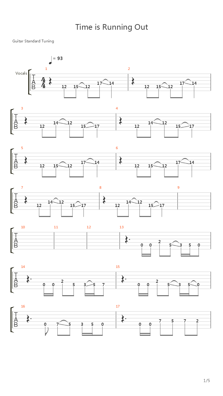 Time Is Running Out吉他谱