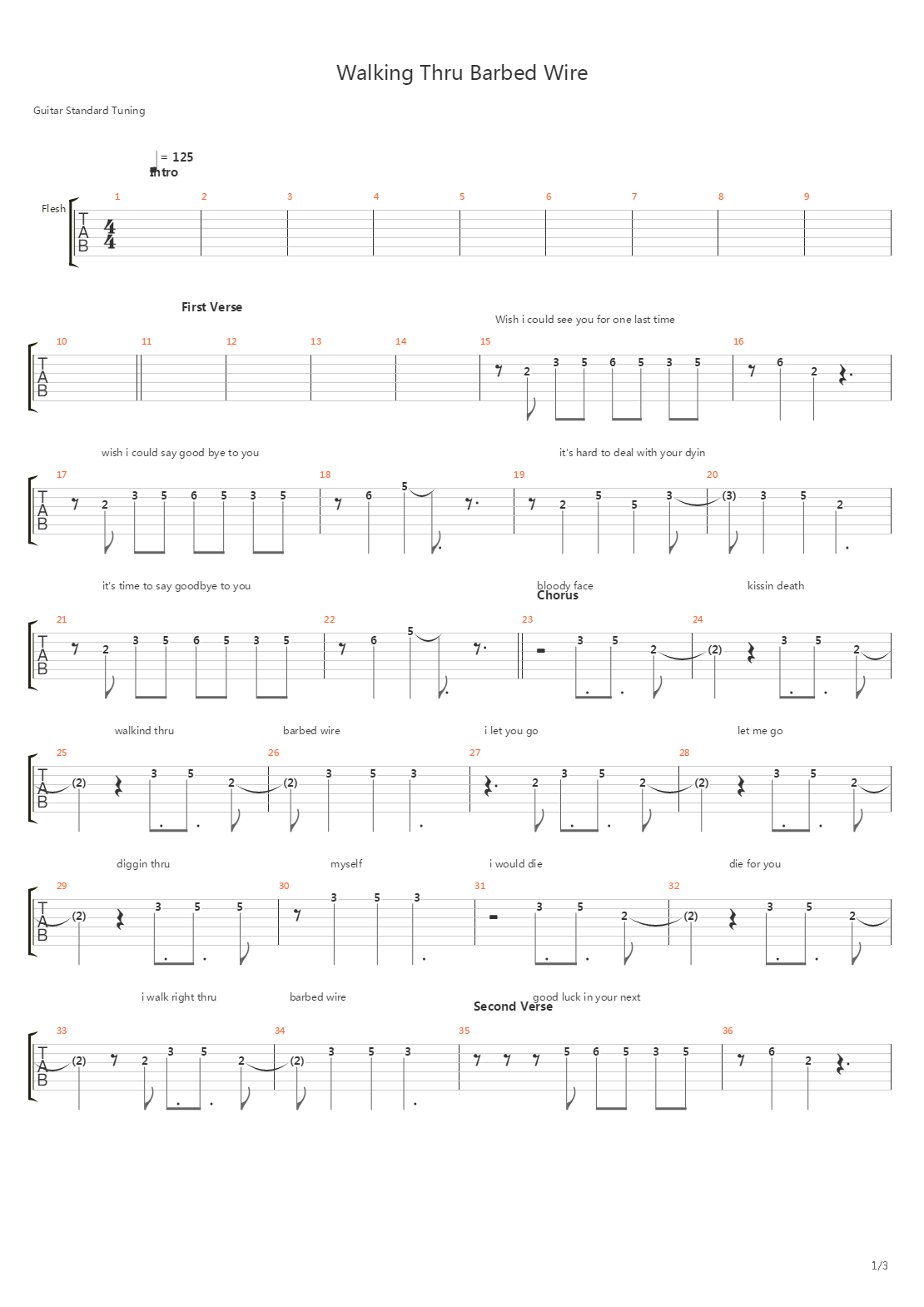Walking Thru Barbed Wire吉他谱