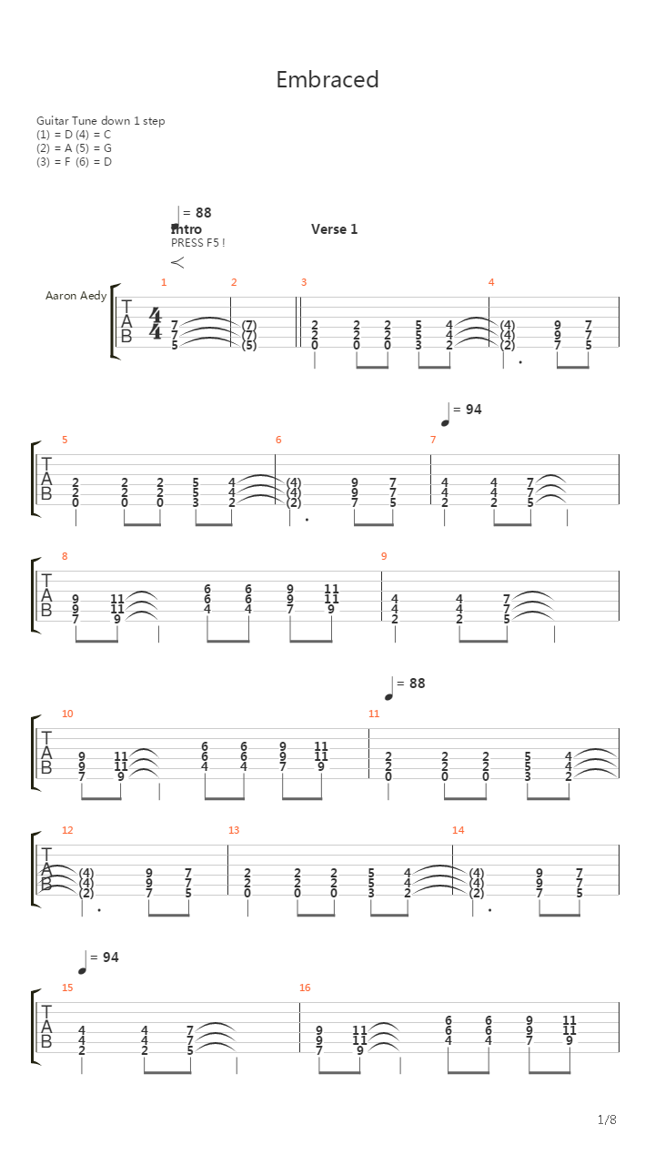 Embraced吉他谱