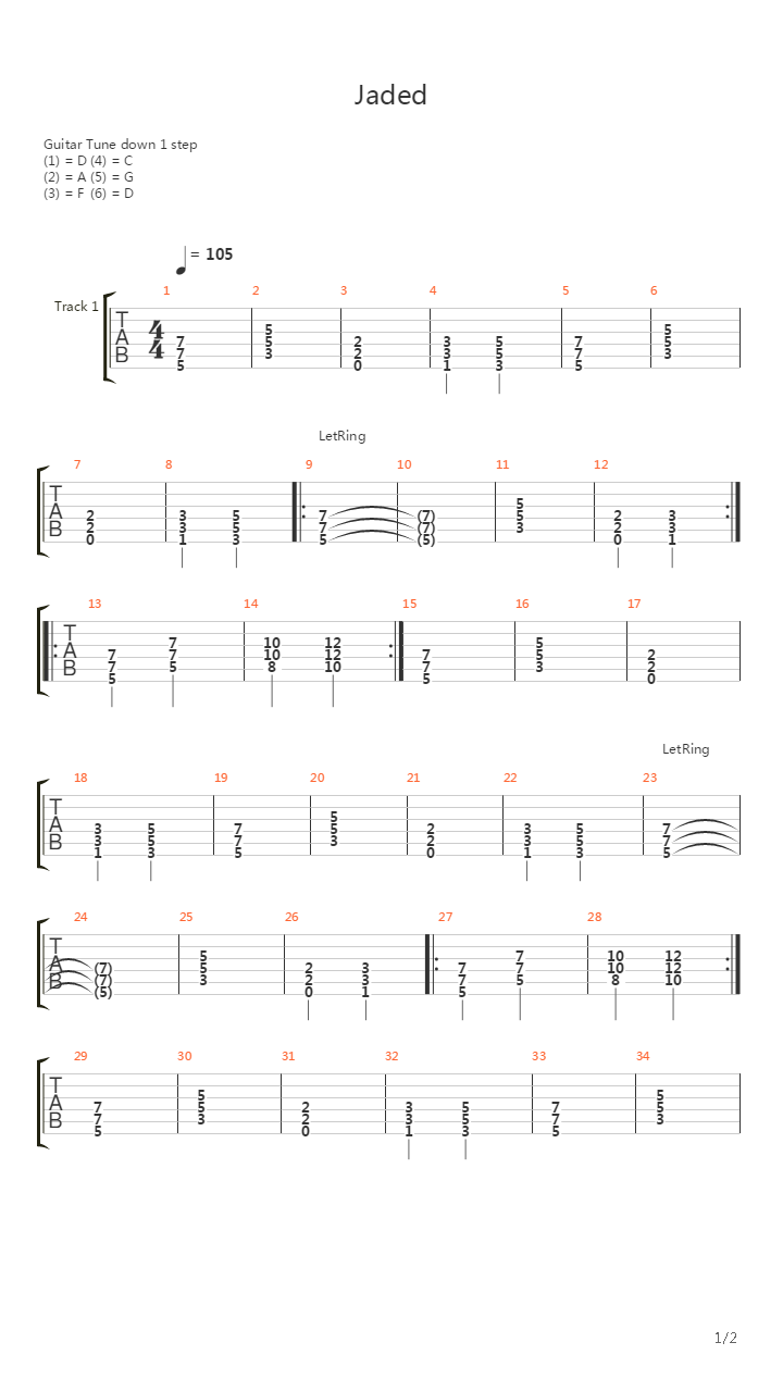 Jaded吉他谱