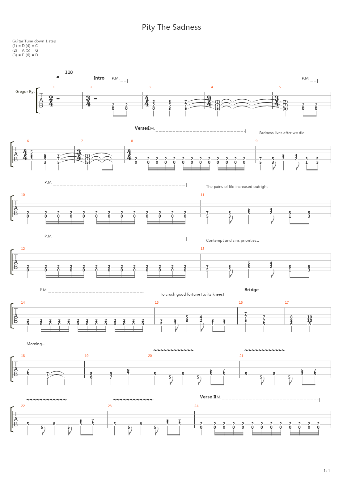 Pity The Sadness吉他谱