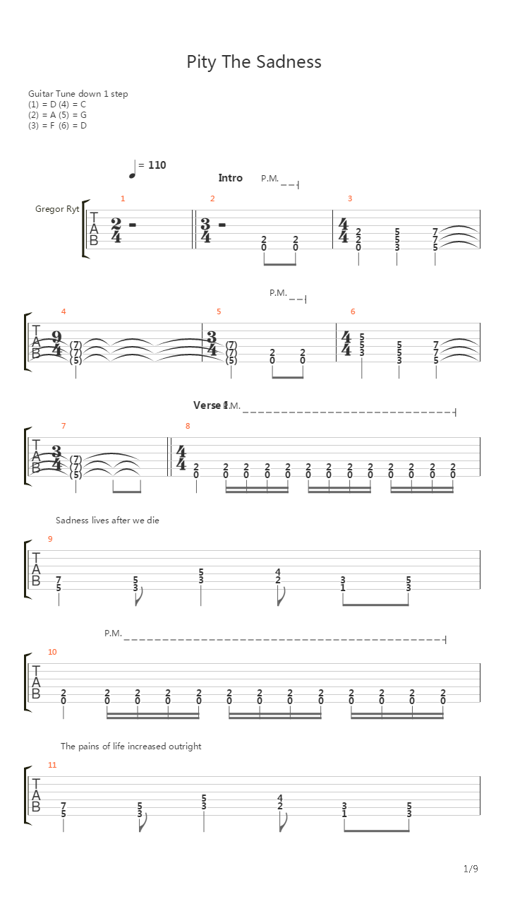 Pity The Sadness吉他谱