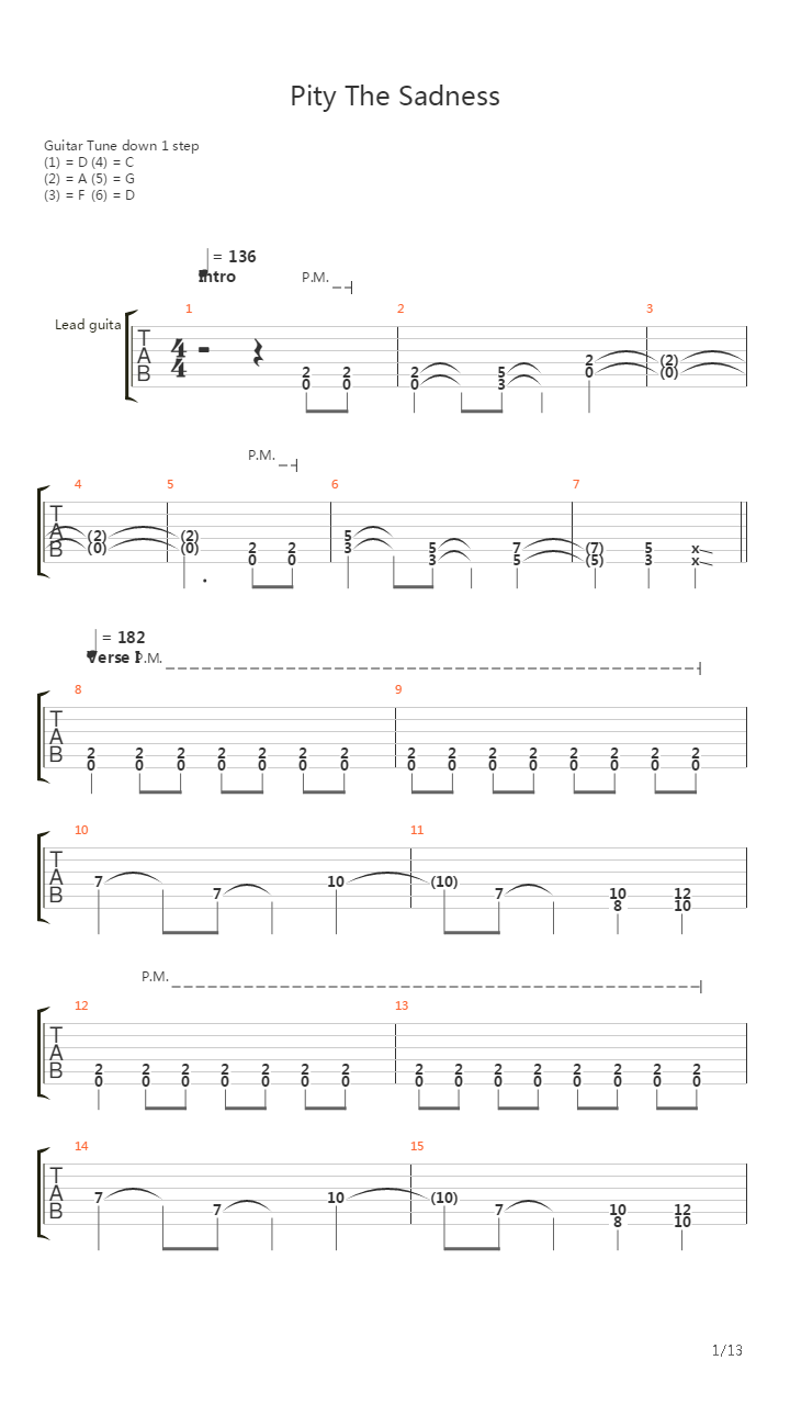 Pity The Sadness吉他谱