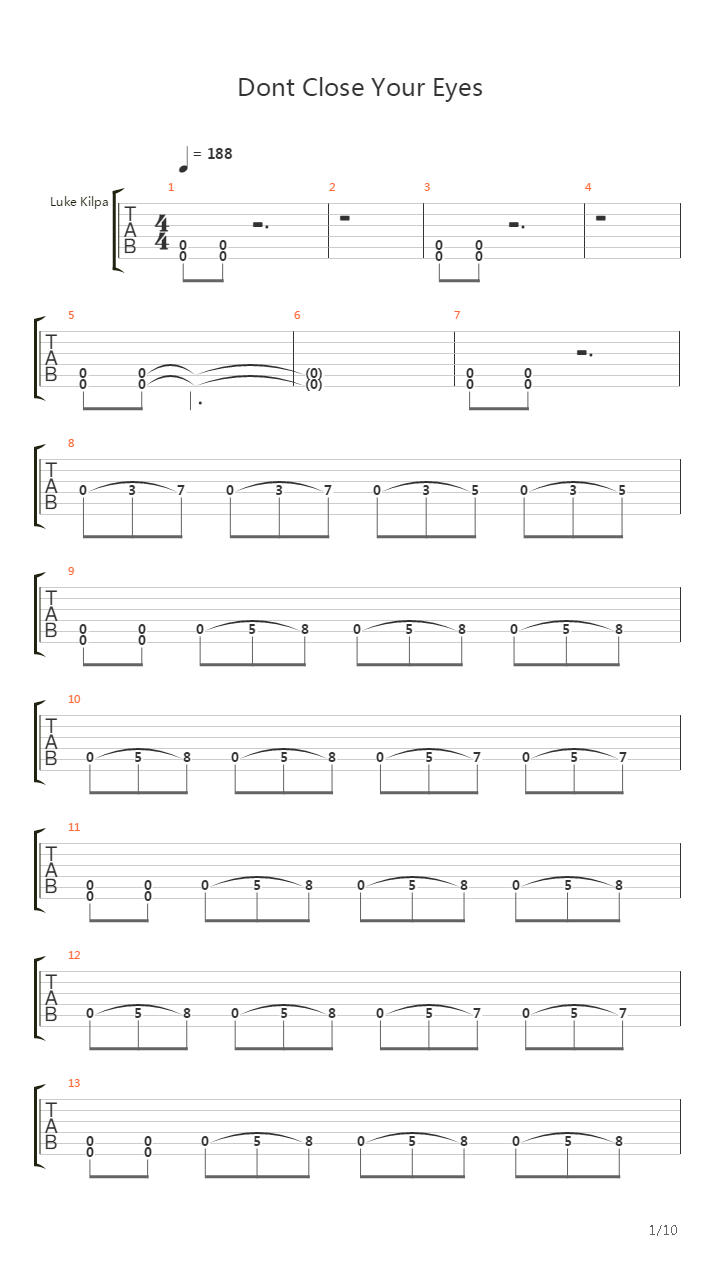 Dont Close Your Eyes吉他谱