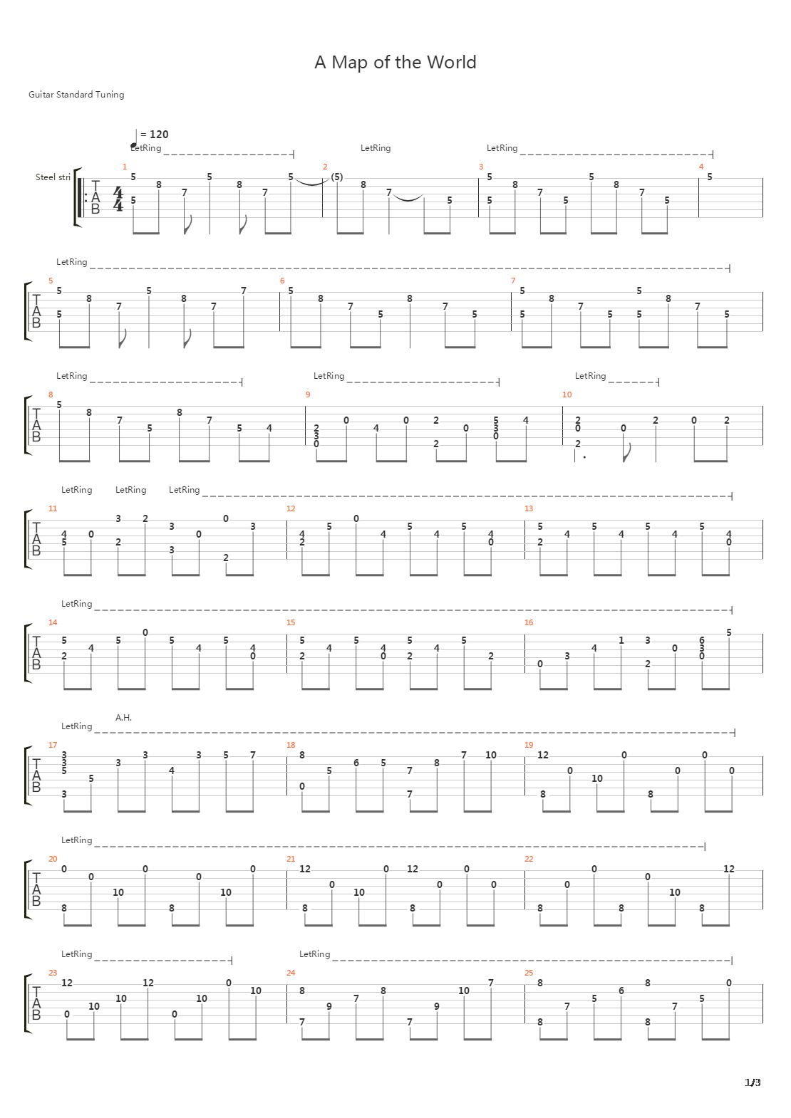 A Map Of The World吉他谱