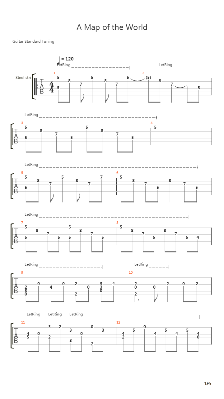 A Map Of The World吉他谱