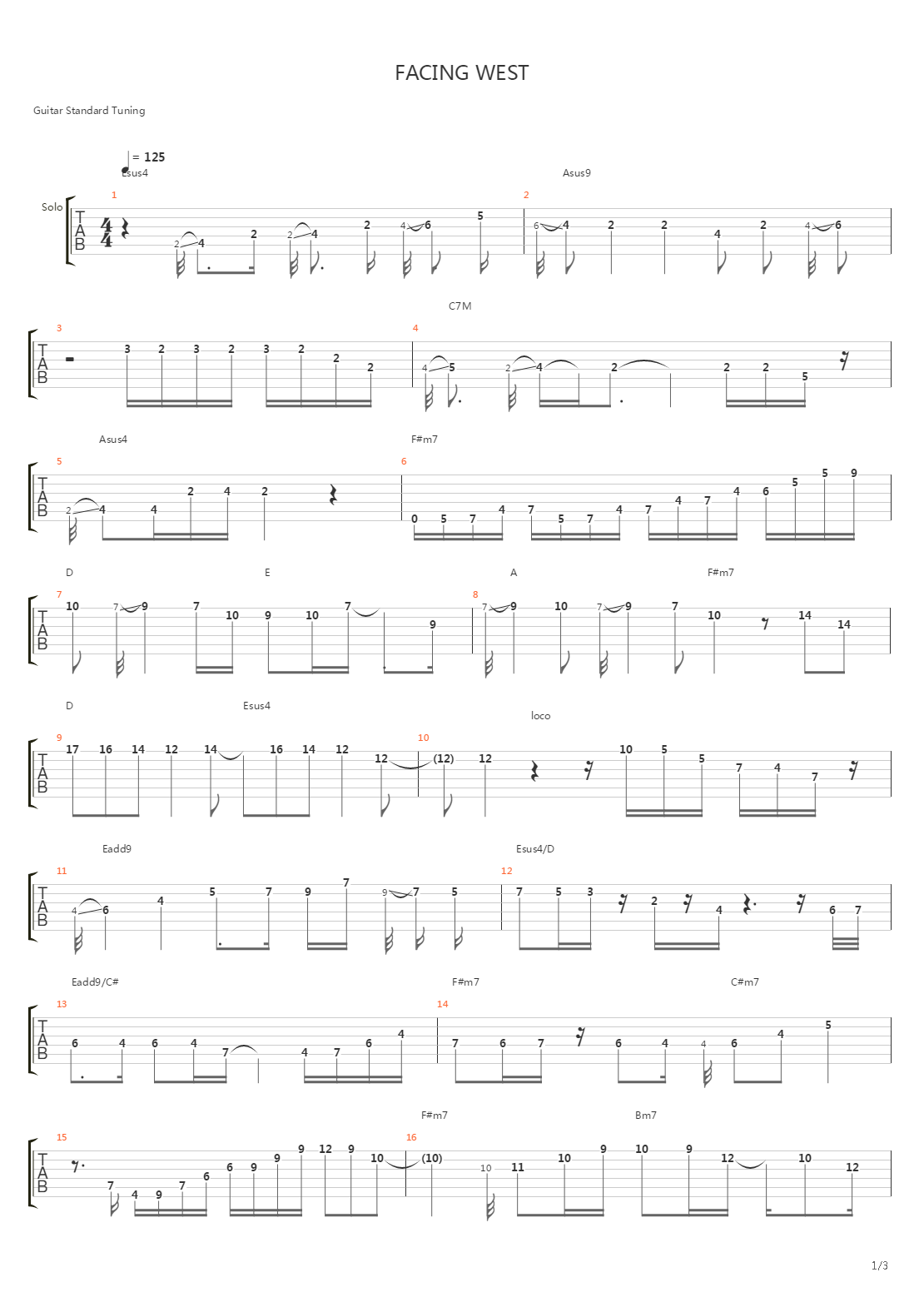 Facing West吉他谱