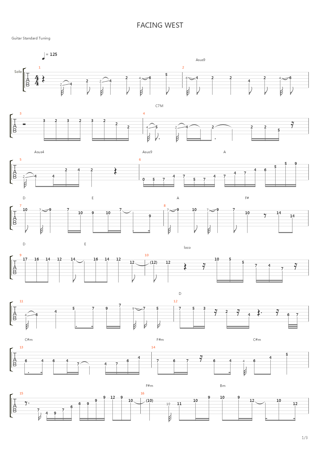 Facing West吉他谱