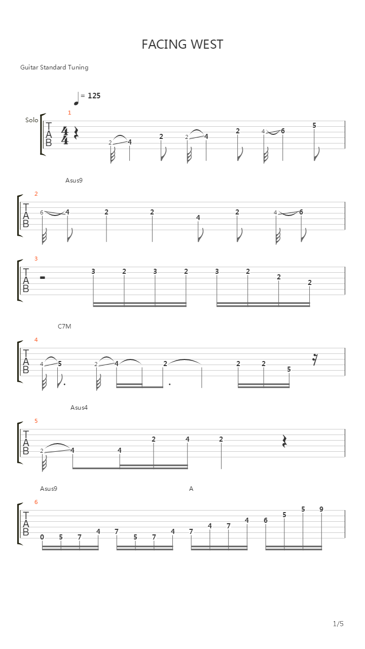 Facing West吉他谱