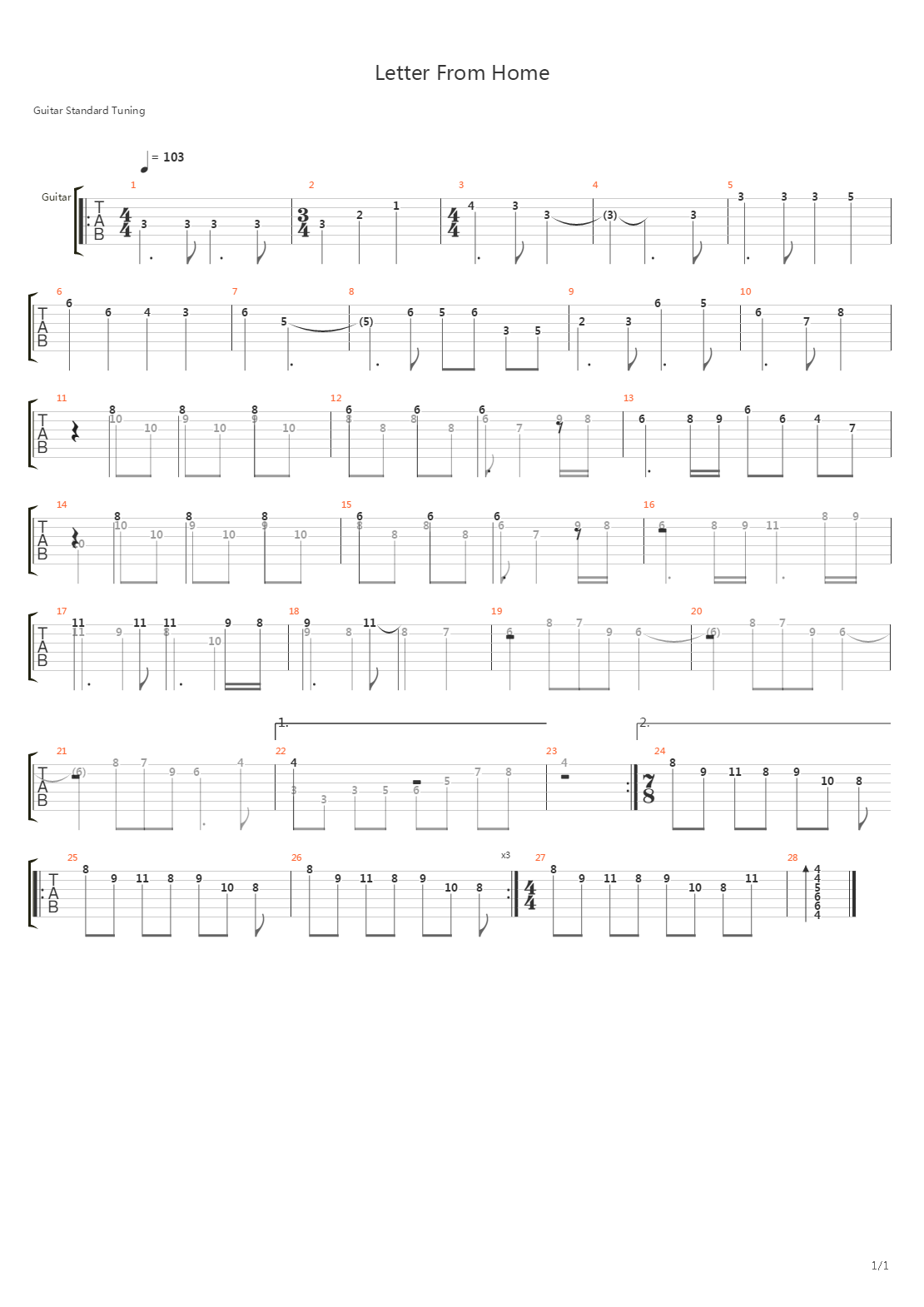 Letter From Home吉他谱