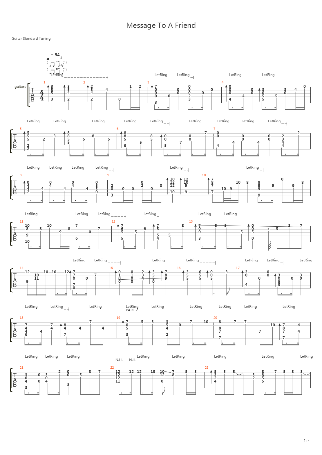 Message To A Friend吉他谱