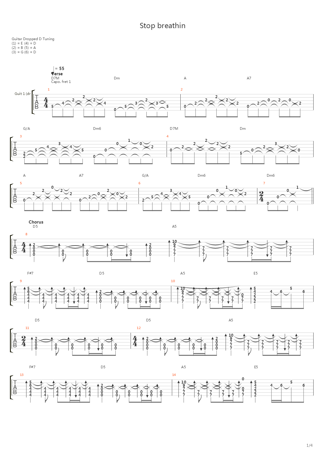 Stop Breathin吉他谱
