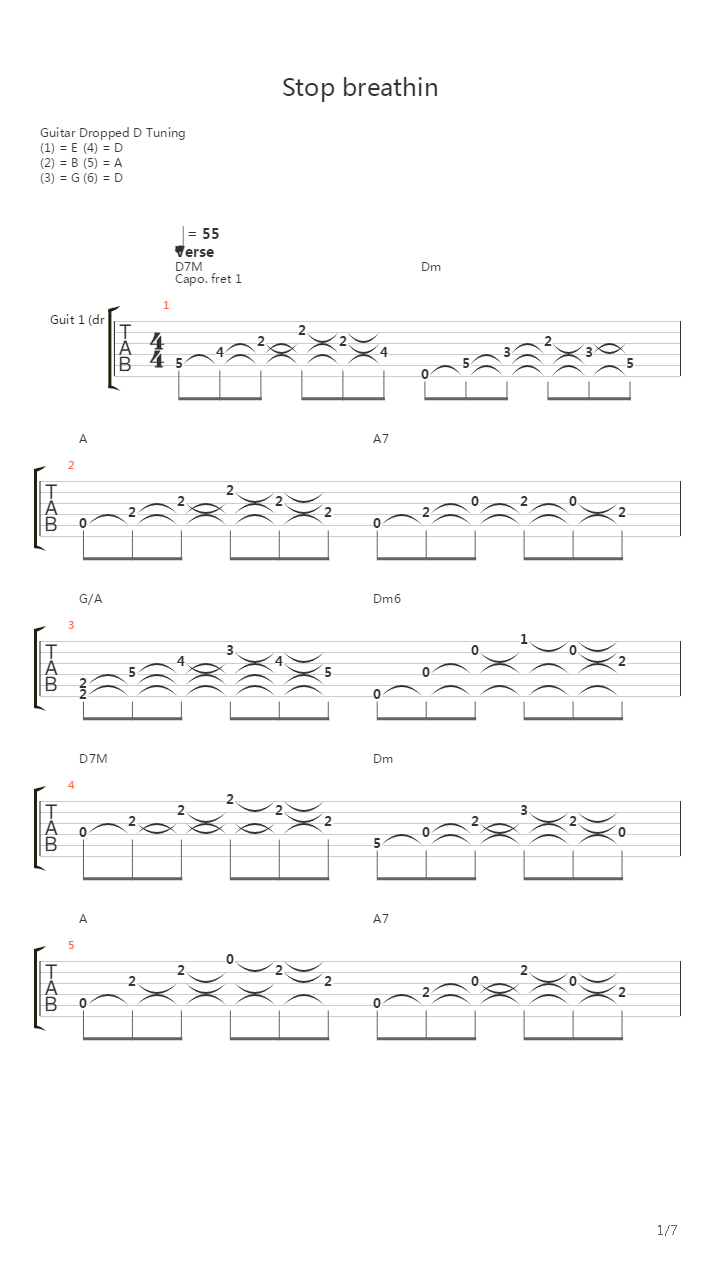 Stop Breathin吉他谱