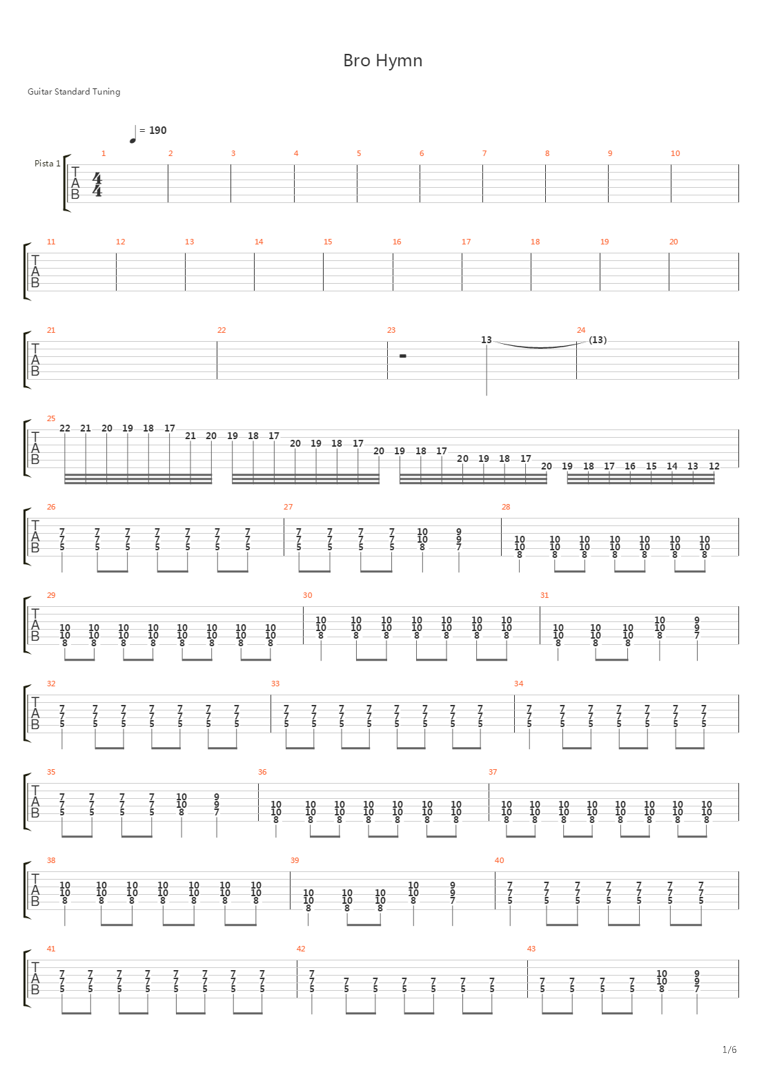Bro Hymn吉他谱