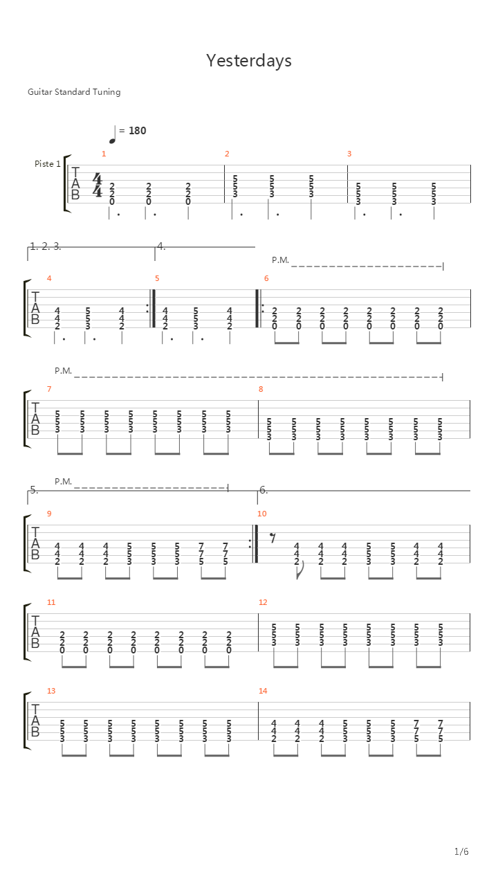 Yesterdays吉他谱