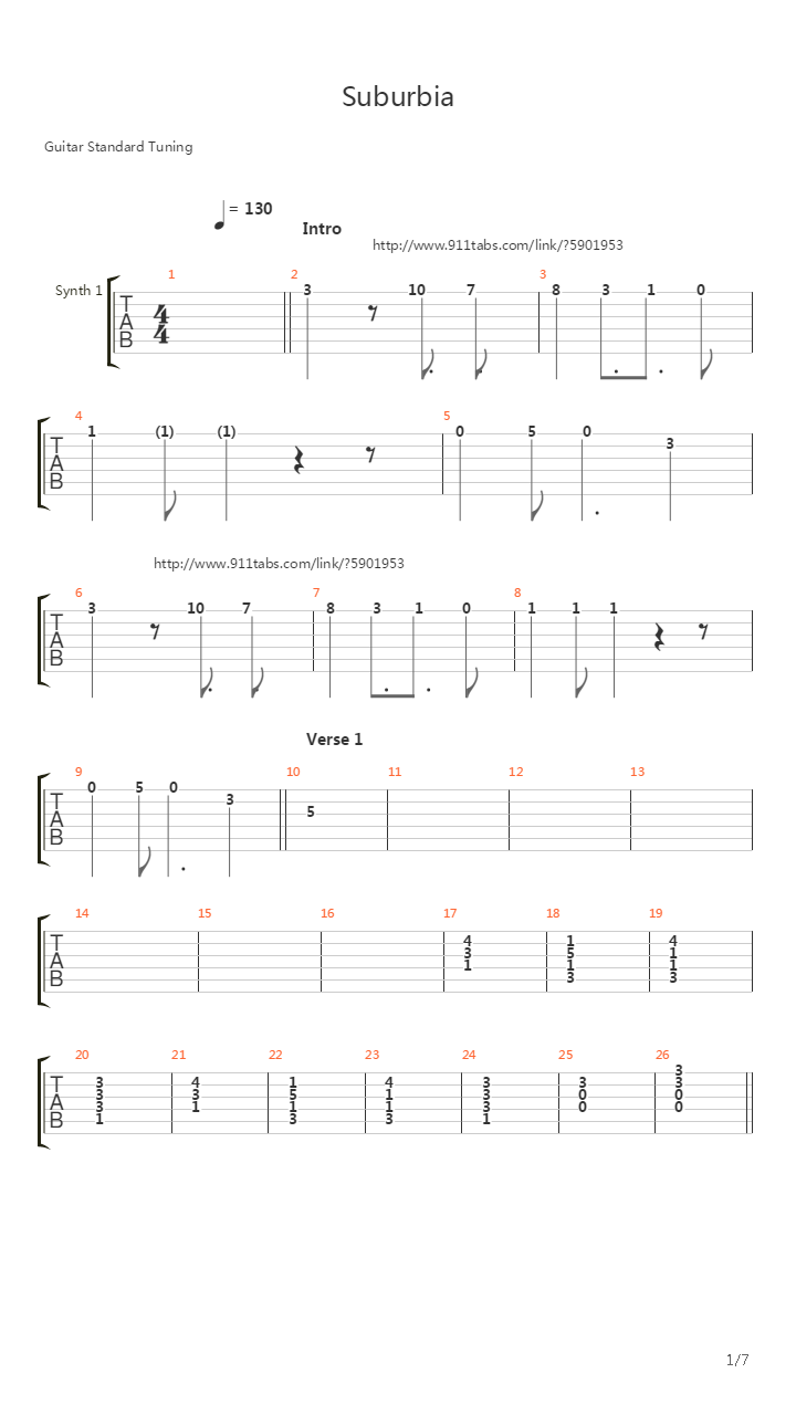 Suburbia吉他谱