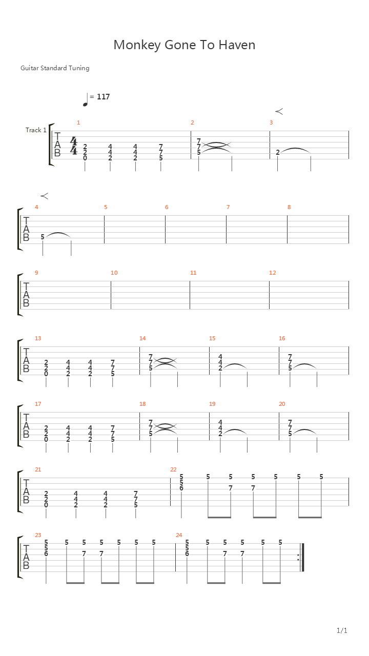 Monkey Gone To Heaven吉他谱
