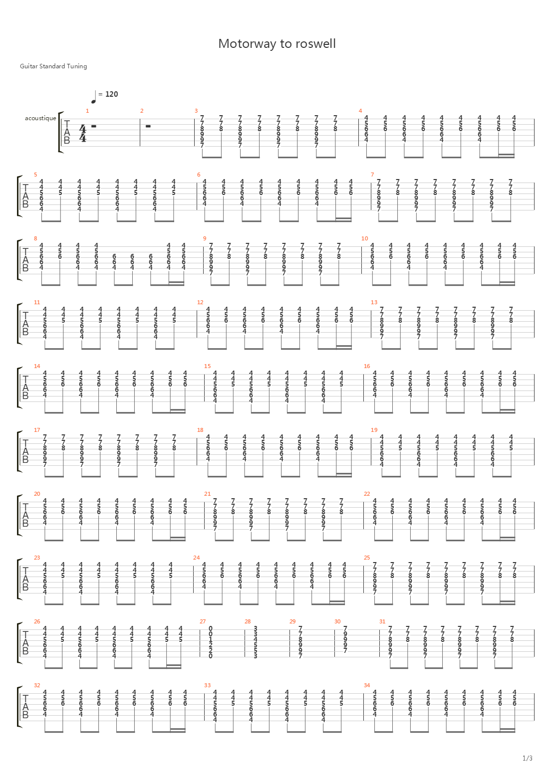 Motorway To Roswell吉他谱