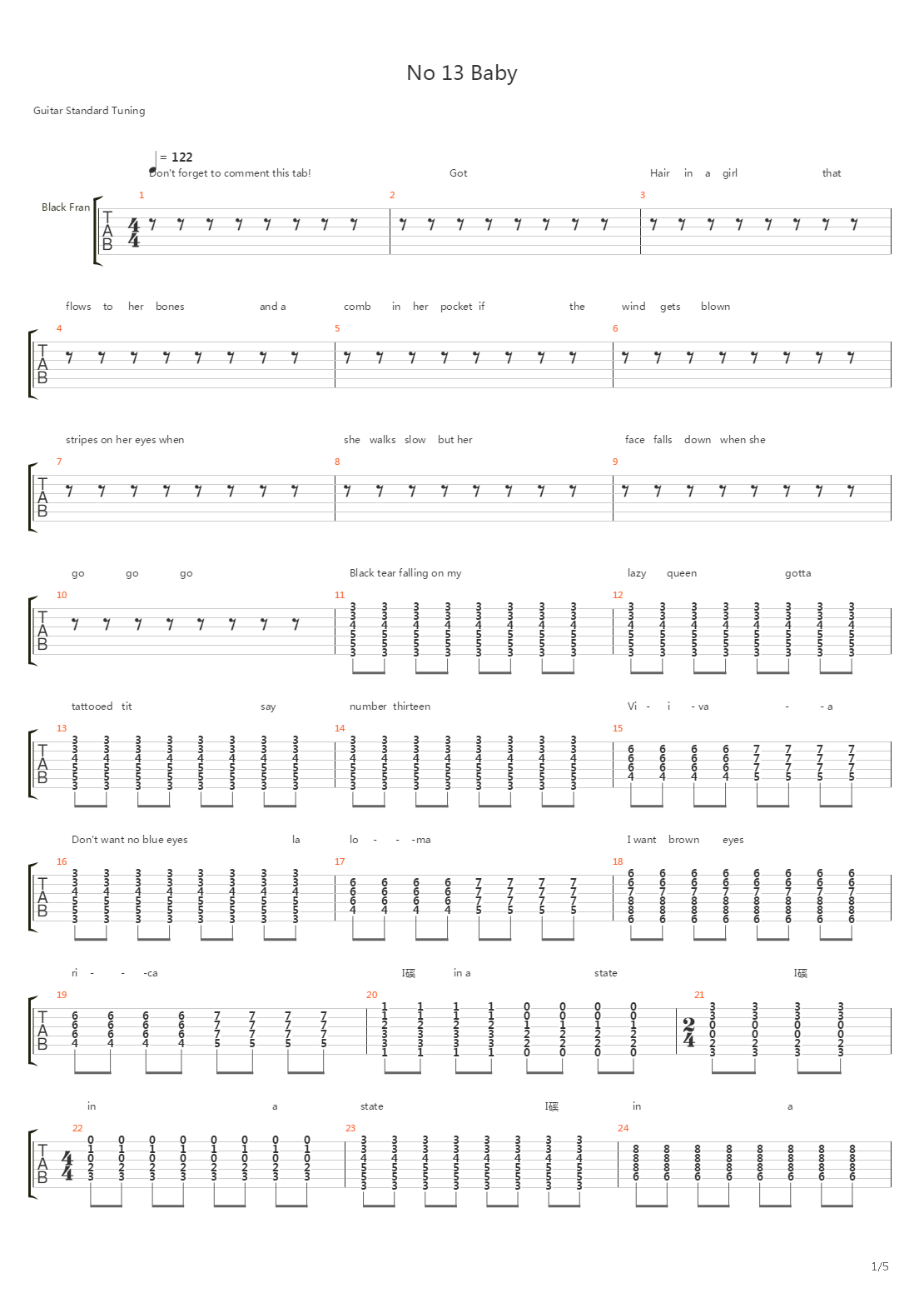 Number 13 Baby吉他谱