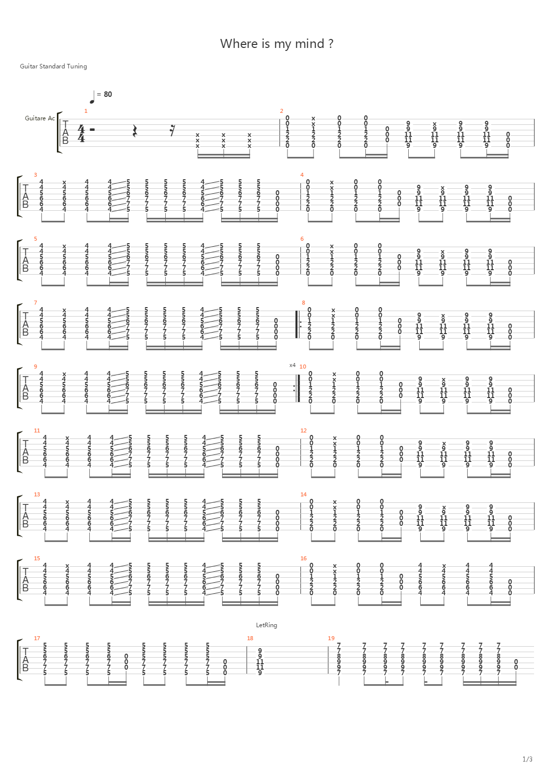 Where Is My Mind吉他谱