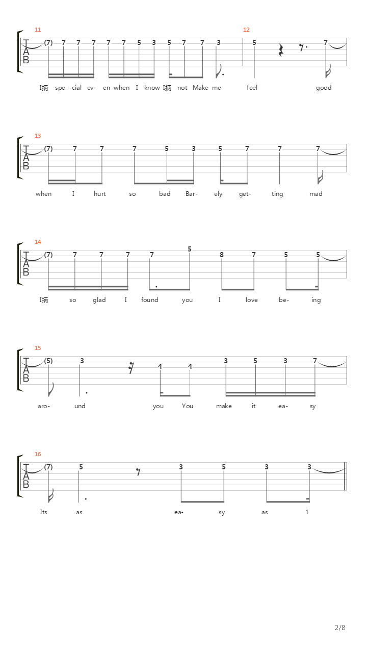 1 2 3 4吉他谱