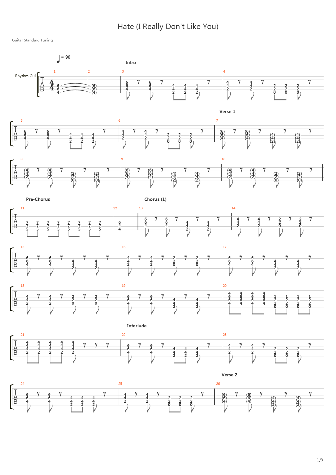 Hate I Really Dont Like You吉他谱