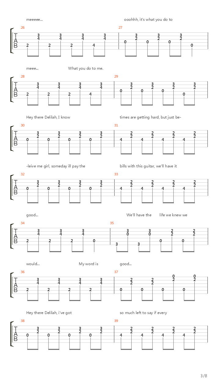 Hey There Delilah吉他谱