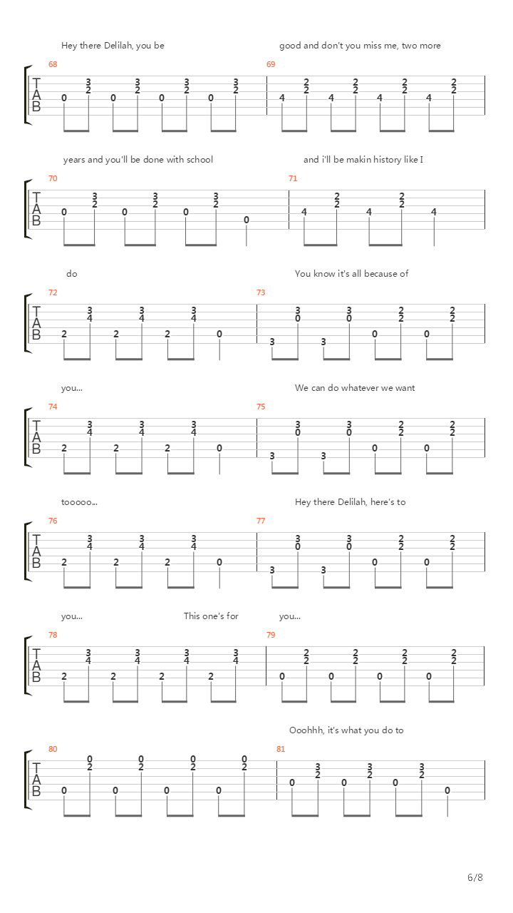 Hey There Delilah吉他谱