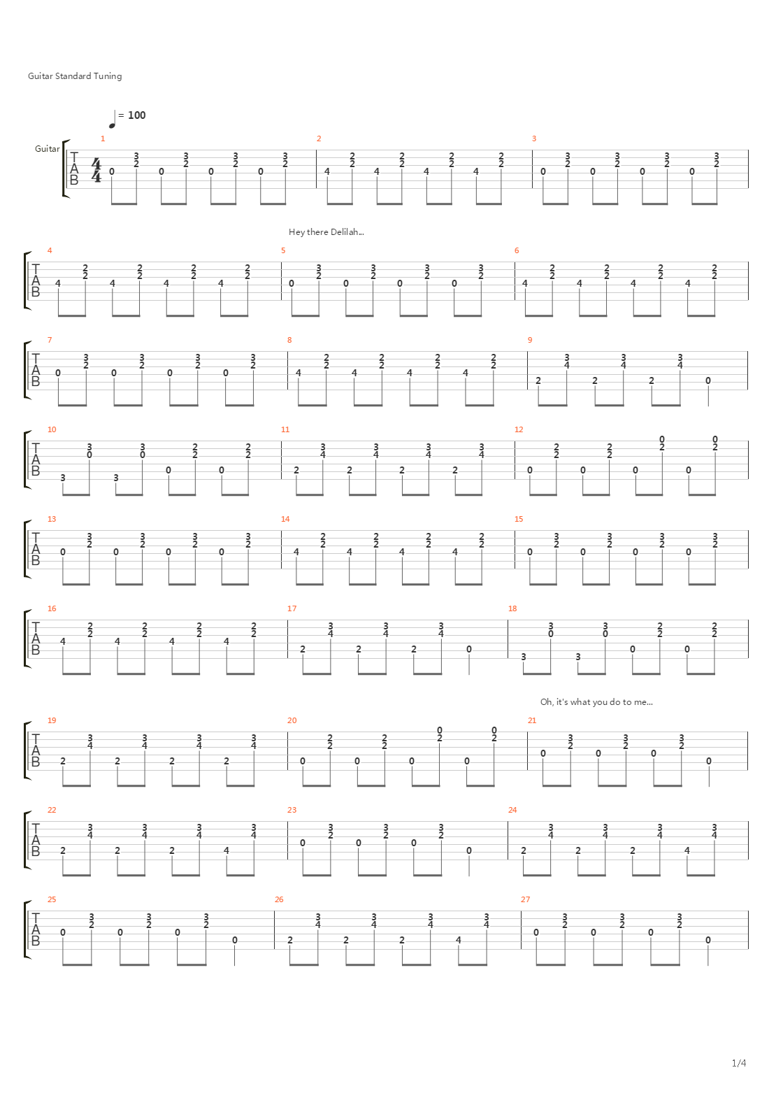 Hey There Delilah吉他谱