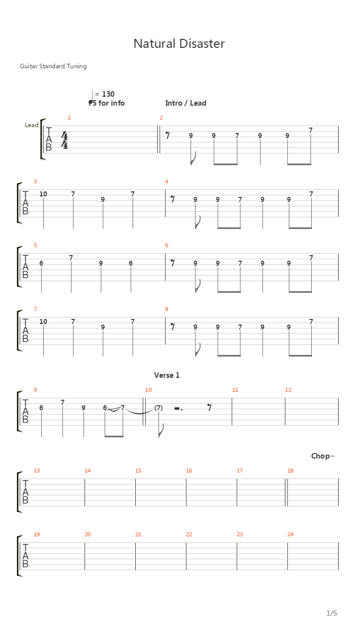 Natural Disaster吉他谱